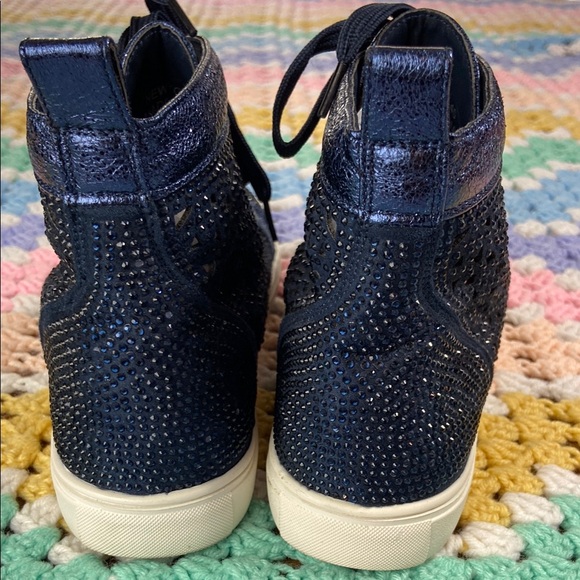 Lady Couture New York Rhinestone Bedazzled Cutout Blue High-Top Sneakers Shoes 9 - Picture 7 of 13